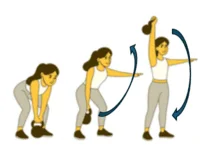 Femme sportive exécutant un exercice de fitness : l'arraché ou snatch avec kettlebell.