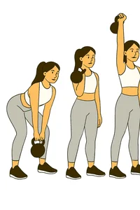 Femme sportive exécutant un exercice de fitness avec kettlebell : le Clean and Press.
