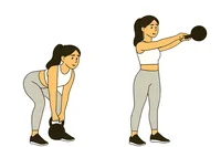 Femme sportive exécutant un exercice avec kettlebell : le Swing ou Balancé.