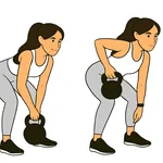Femme sportive exécutant un exercice au poids du corps : le Rowing à un bras avec kettlebell.