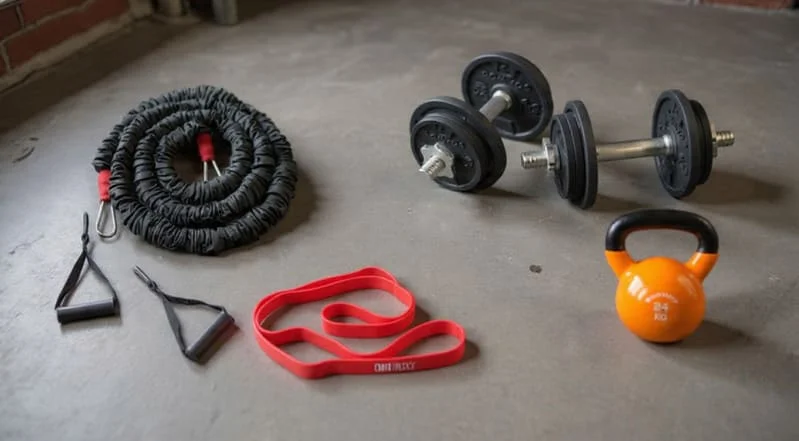 Les différences entre les haltères, le kettlebell et la bande de résistance ou élastique de fitness.