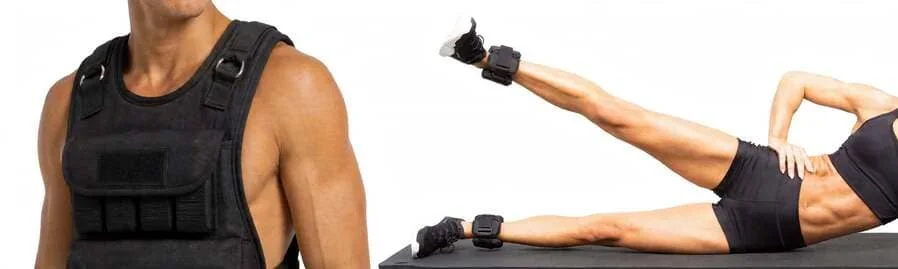 Bracelets chevilles et poignets lestés et gilets lestés pour fitness et musculation.
