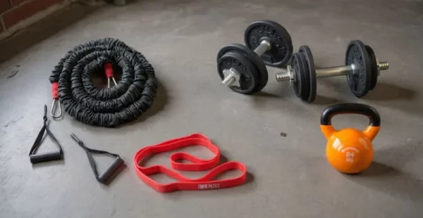 Les différences entre les haltères, le kettlebell et la bande de résistance ou élastique de fitness.